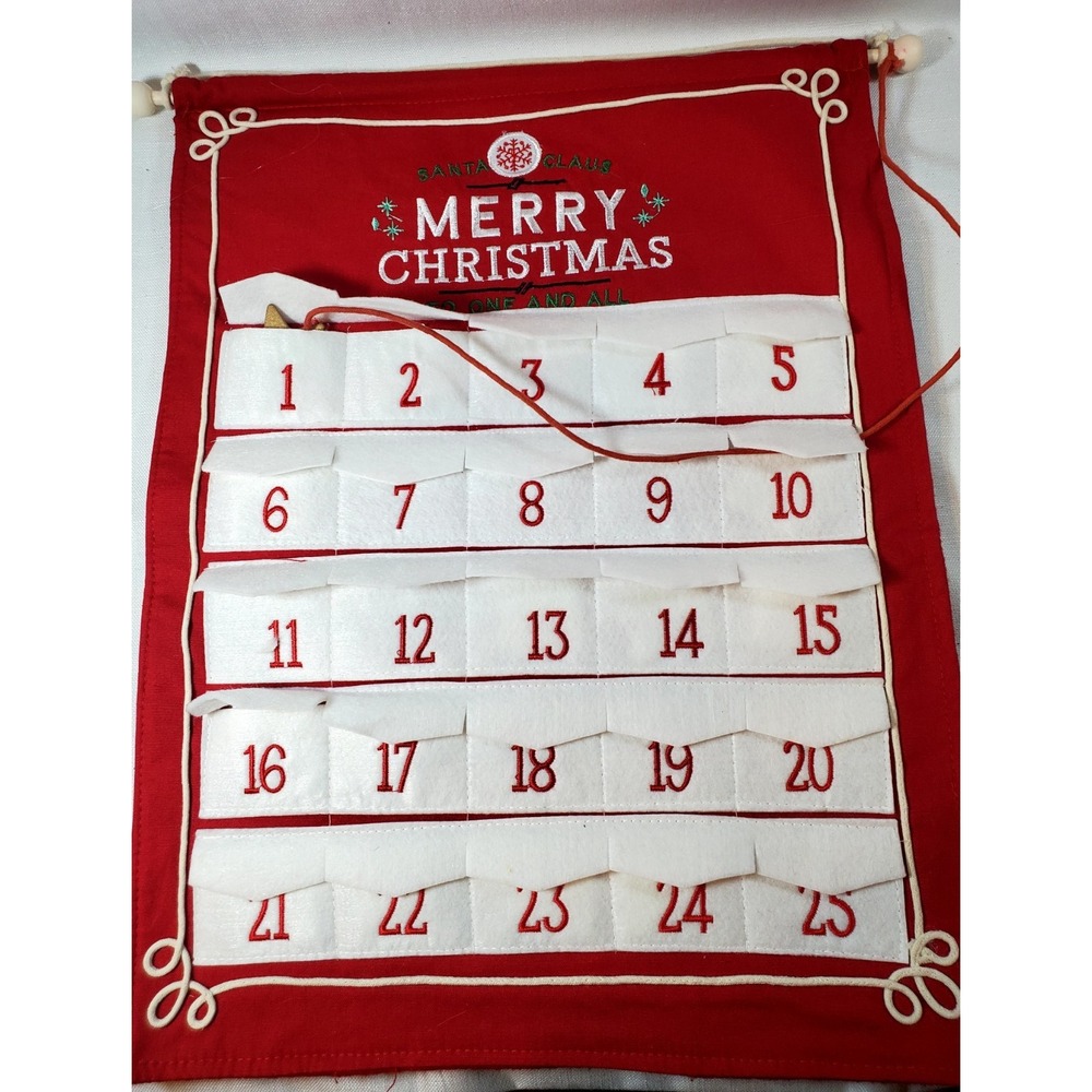 Vintage Style Fabric Advent Calendar Merry Christmas 1–25 Pockets - Picture 5 of 7